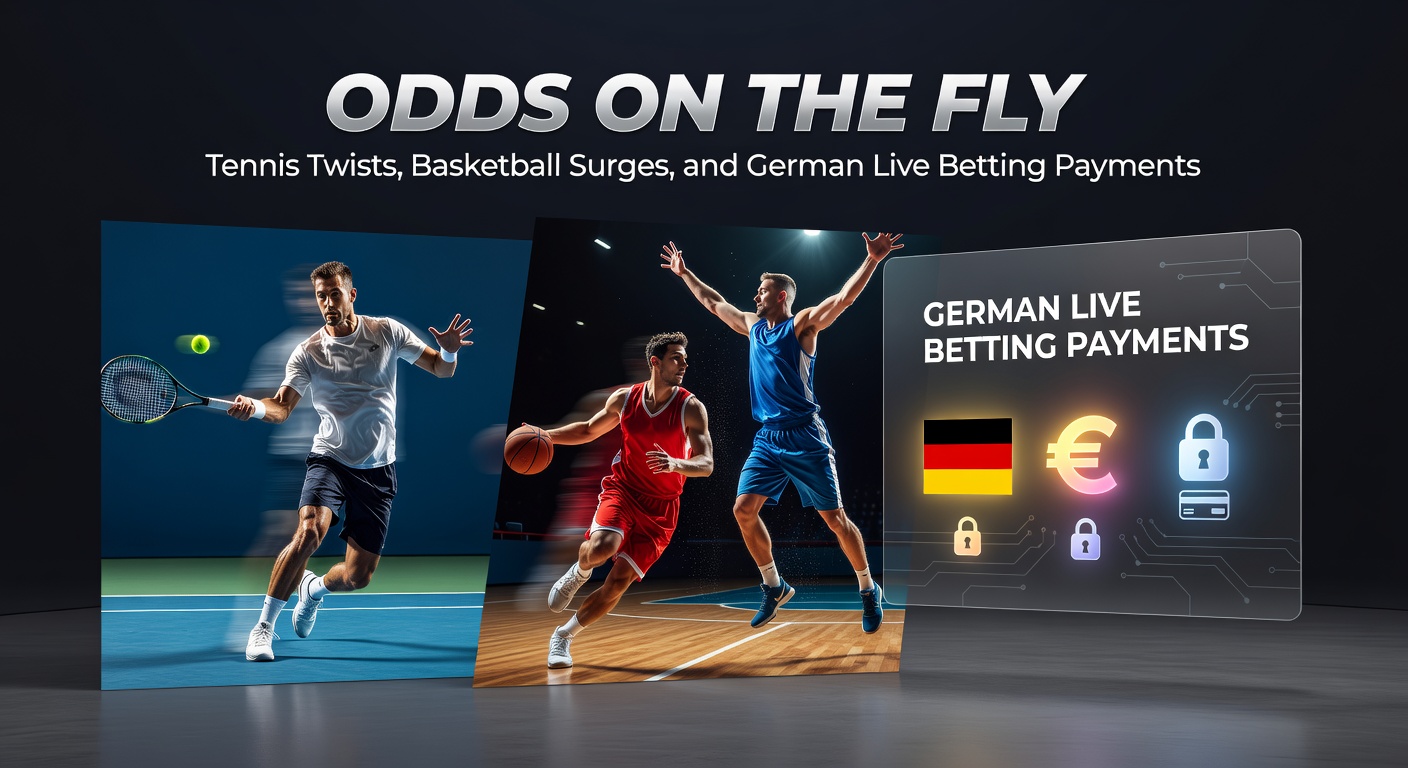 Tennisspieler in actionreichem Live-Match mit dynamischen Quoten auf dem Bildschirm im Hintergrund