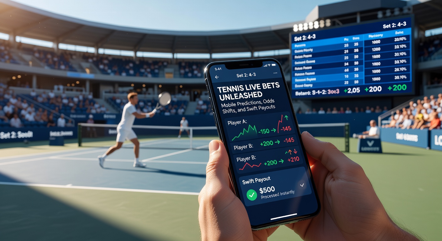 Dynamische Quotenanzeige auf einem Smartphone während eines Tennis-Live-Matches mit Auszahlungs-Button